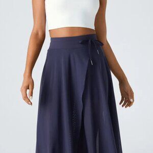 NWT High Waisted Drawstring Contrast Mesh 2-in-1 Flowy Midi Casual Skirt Sz XL